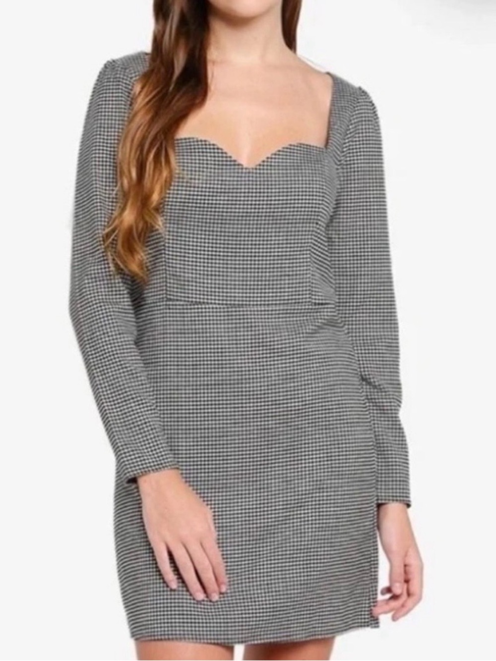 Abercrombie & Fitch Black and White Houndstooth Long Sleeve Dress